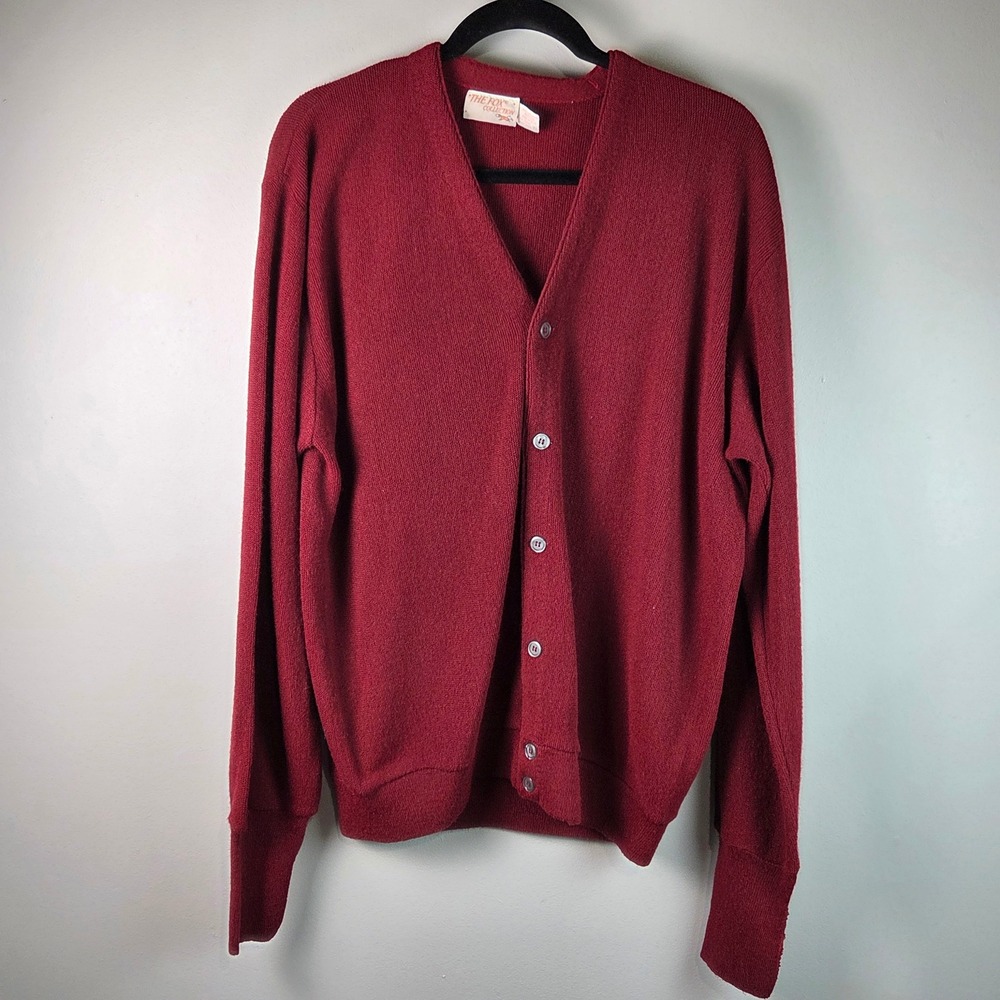 The Fox Collection Cardigan Mens XL Red Excellent Vintage Orlon Knit Sweater